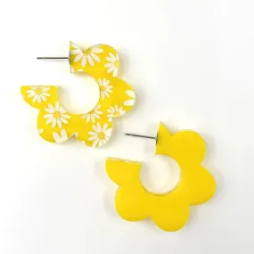 1.5 Flippy Acrylic Hoop Earrings - Daisies & Yellow