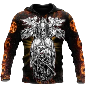 3D All Over Print Skull Satanic Fire Hoodie, Satanic Hoodie, Skull Satanic Hoodie