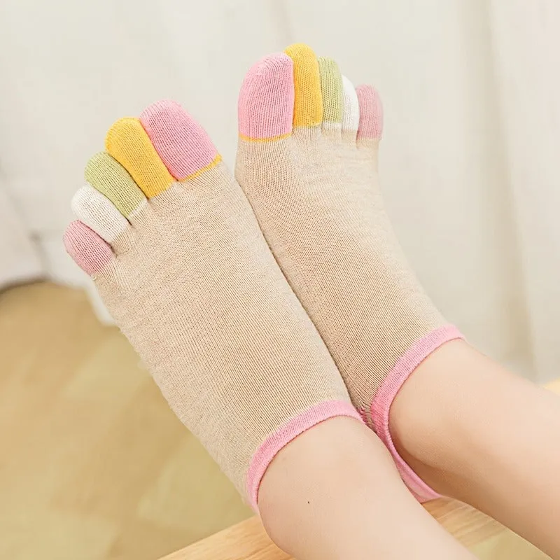 5 Pairs Toe Tabi Cotton Crew Socks Athletic Ankle Socks for Women