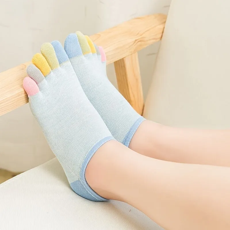 5 Pairs Toe Tabi Cotton Crew Socks Athletic Ankle Socks for Women