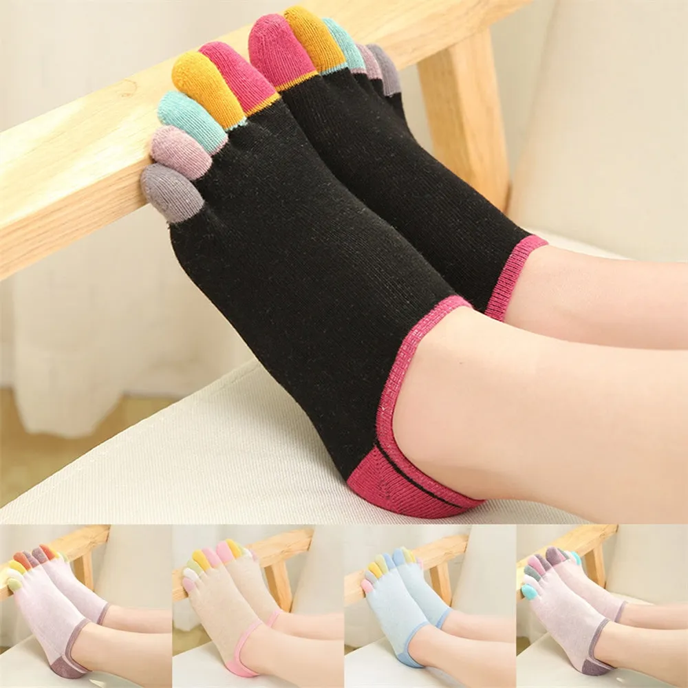 5 Pairs Toe Tabi Cotton Crew Socks Athletic Ankle Socks for Women