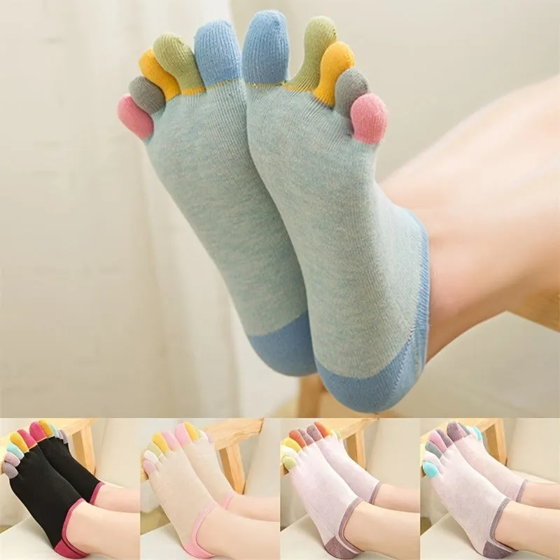 5 Pairs Toe Tabi Cotton Crew Socks Athletic Ankle Socks for Women