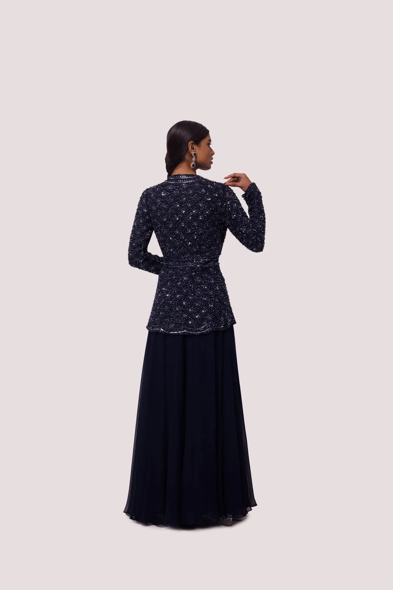 50Z934-RO Navy Blue Georgette Embellished Co-Ord Set