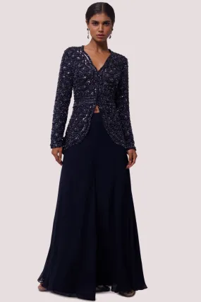 50Z934-RO Navy Blue Georgette Embellished Co-Ord Set