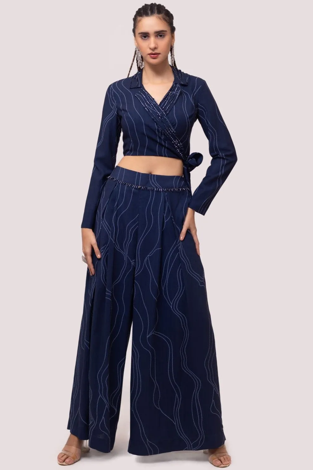 50Z966-RO Navy Blue Embellished Printed Kota Print Co-ord Set