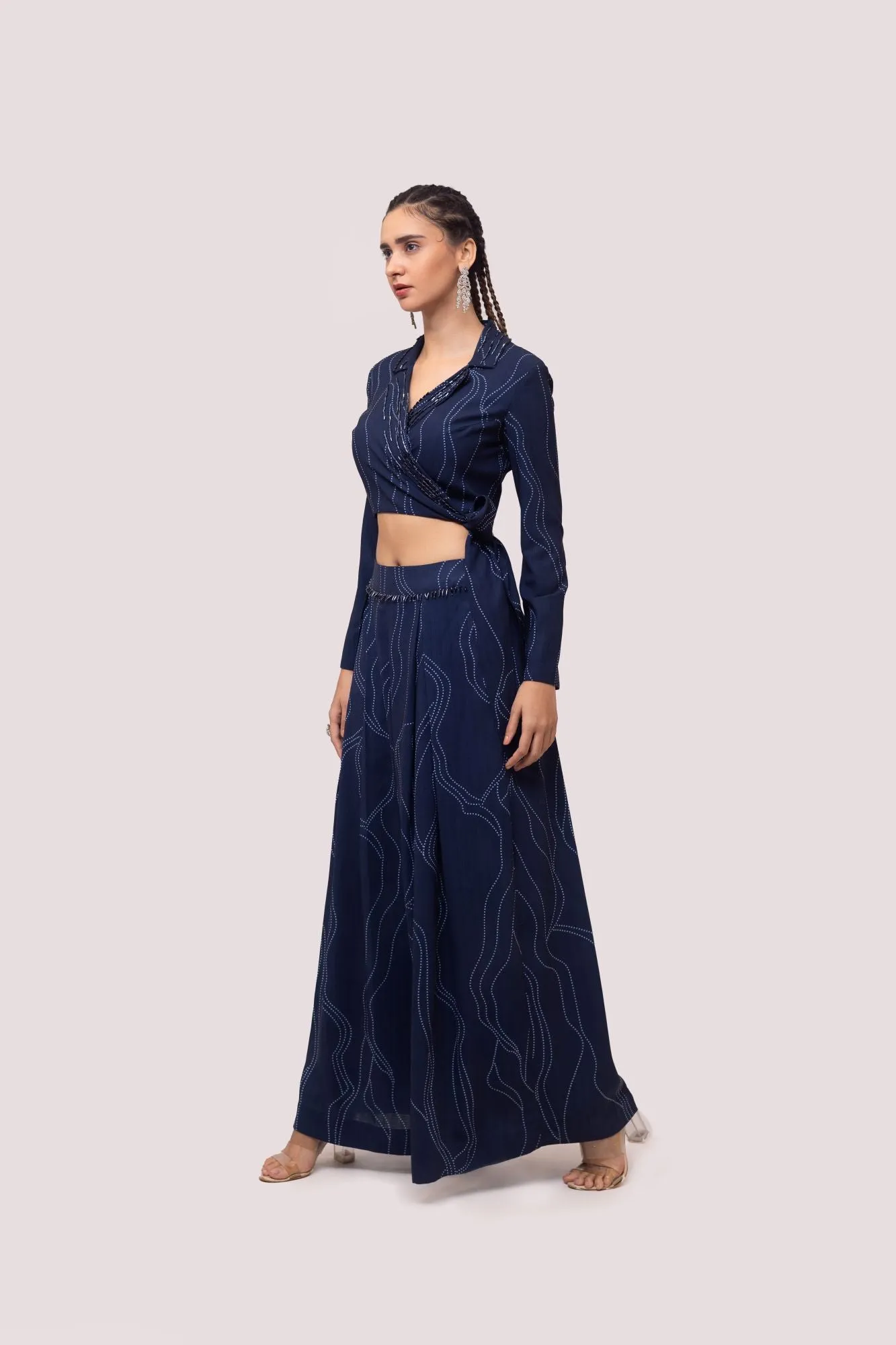 50Z966-RO Navy Blue Embellished Printed Kota Print Co-ord Set