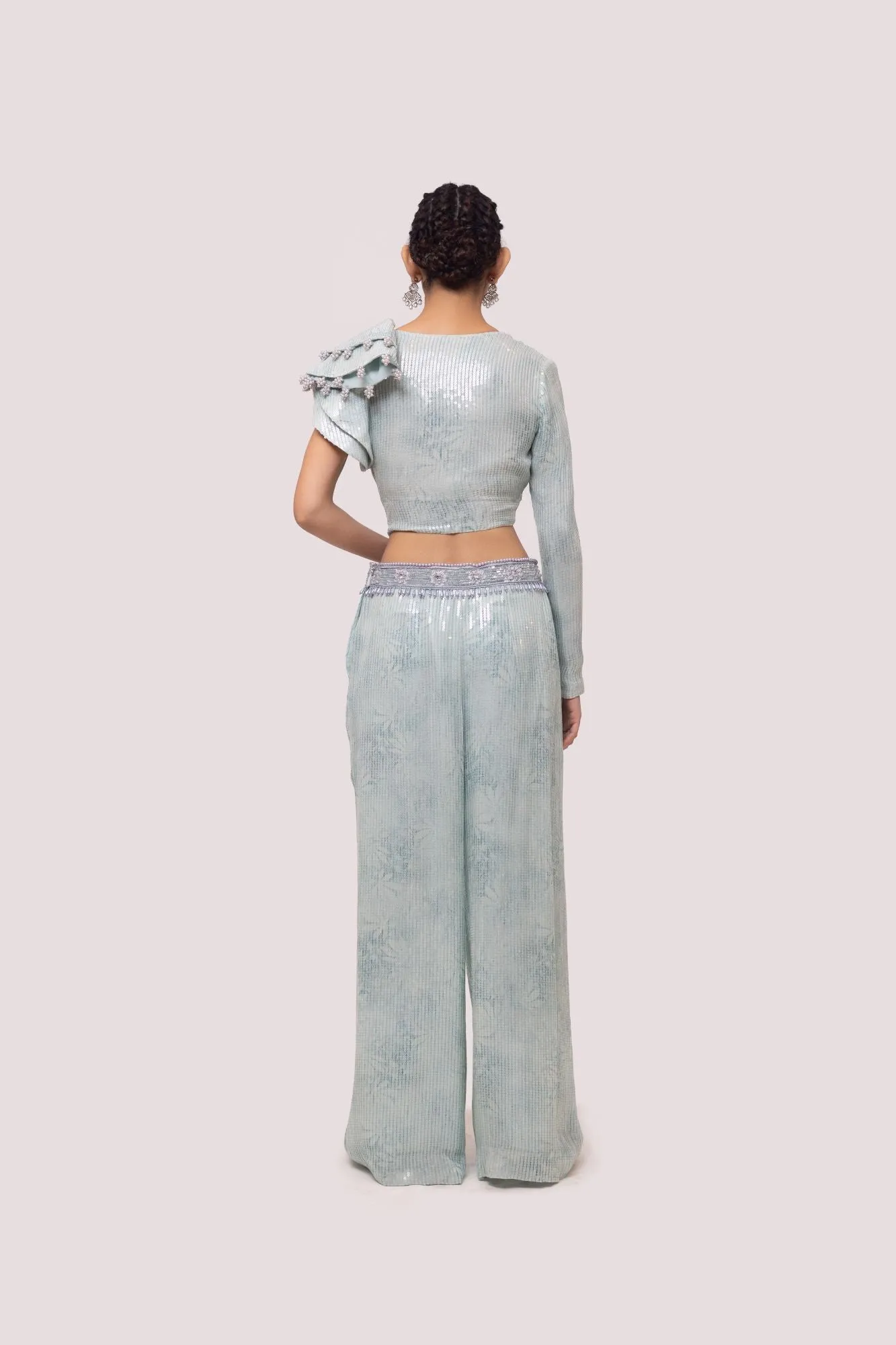 50Z969-RO Aqua Blue Contemporary Sequinned Co-Ord Set