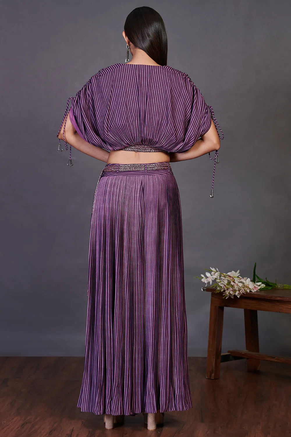 50Z994-RO Purple Printed and Embellished Rayon Indowestern Co-ord Set