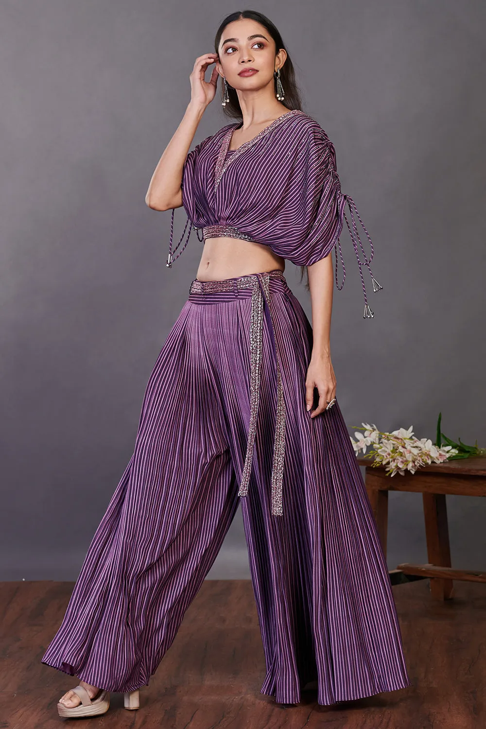 50Z994-RO Purple Printed and Embellished Rayon Indowestern Co-ord Set