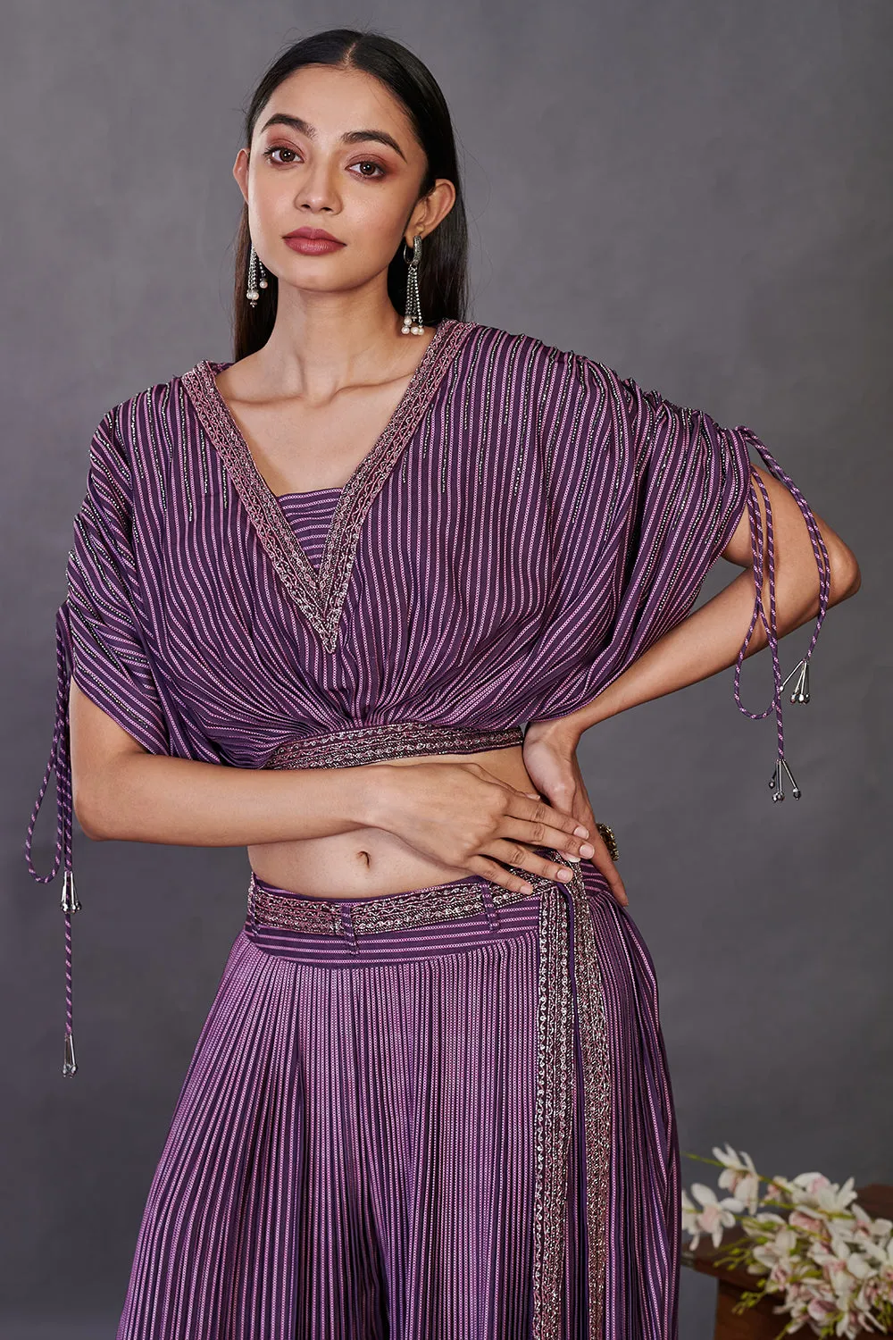 50Z994-RO Purple Printed and Embellished Rayon Indowestern Co-ord Set