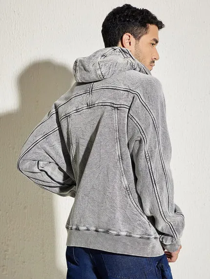 Acid-Washed Oversized Hooded Sweatshirt with Baggy Fit