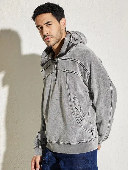 Acid-Washed Oversized Hooded Sweatshirt with Baggy Fit