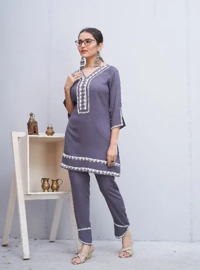 Ash Grey Formal Rayon Co-Ord 2Pc Set