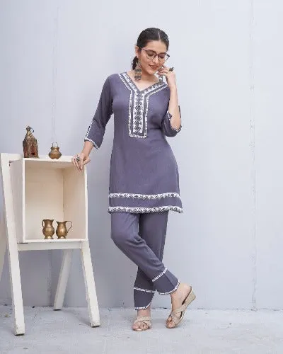 Ash Grey Formal Rayon Co-Ord 2Pc Set