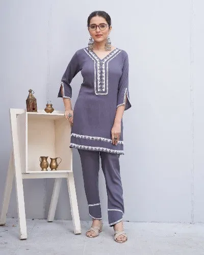 Ash Grey Formal Rayon Co-Ord 2Pc Set