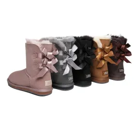 AUSTRALIAN SHEPHERD® UGG Boots Women Sheepskin Wool Short Double Back Bow