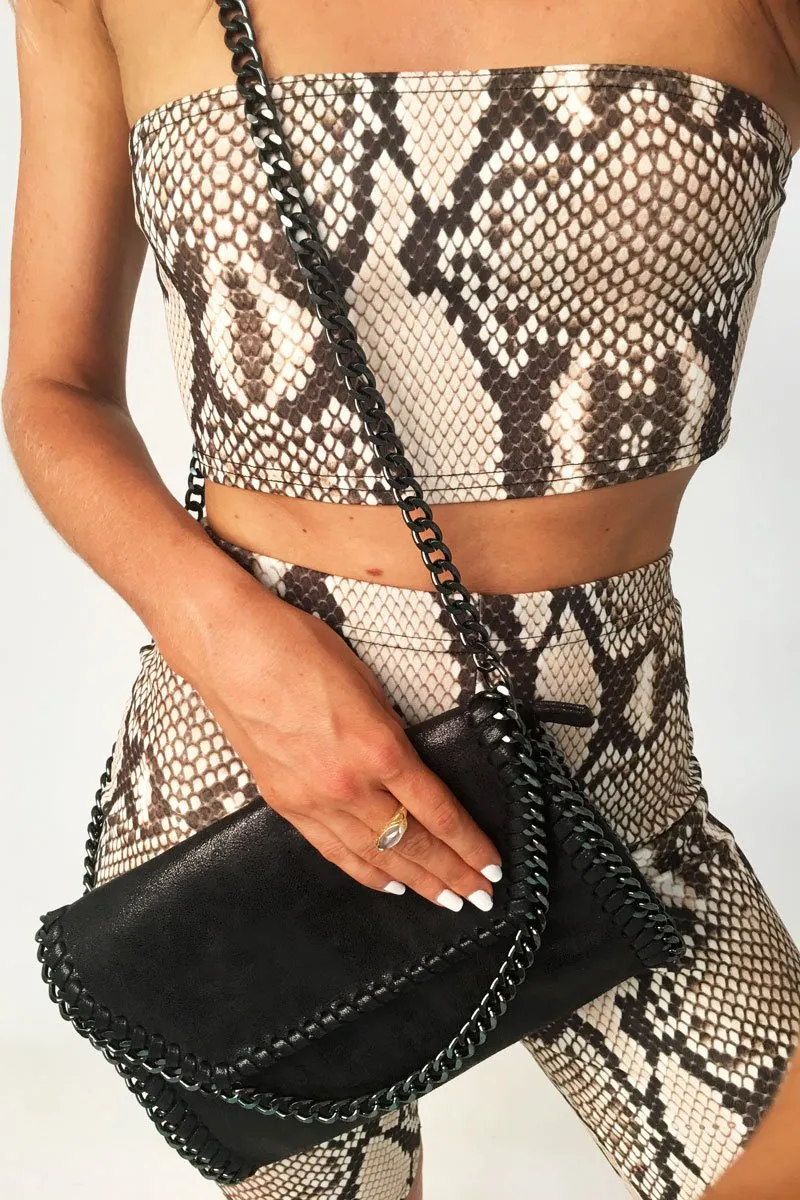 Beige Snake Print Bandeau And Cycling Shorts Co- ord - Aaleiyah