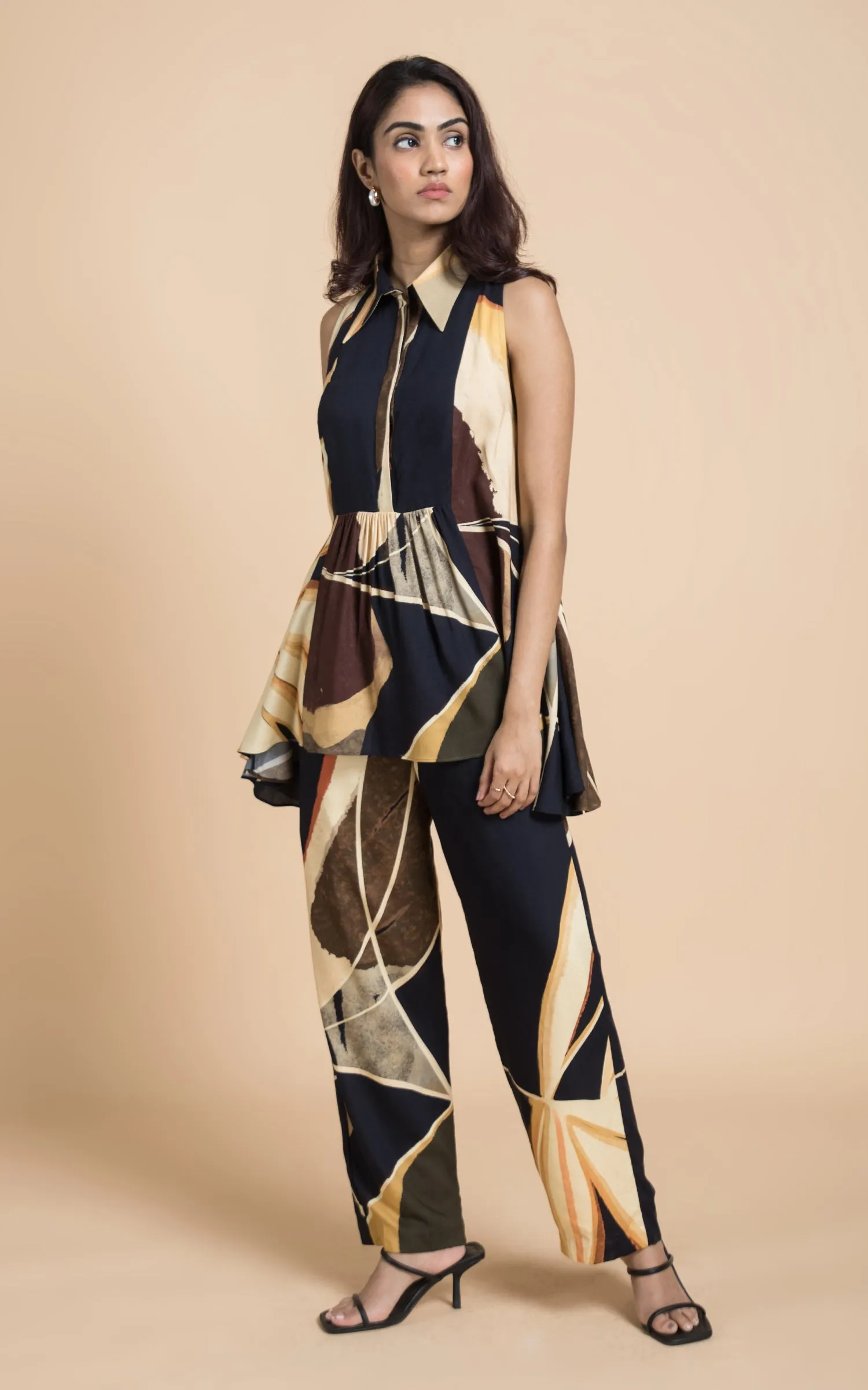 Black & Beige Abstract Printed Co-ord Set