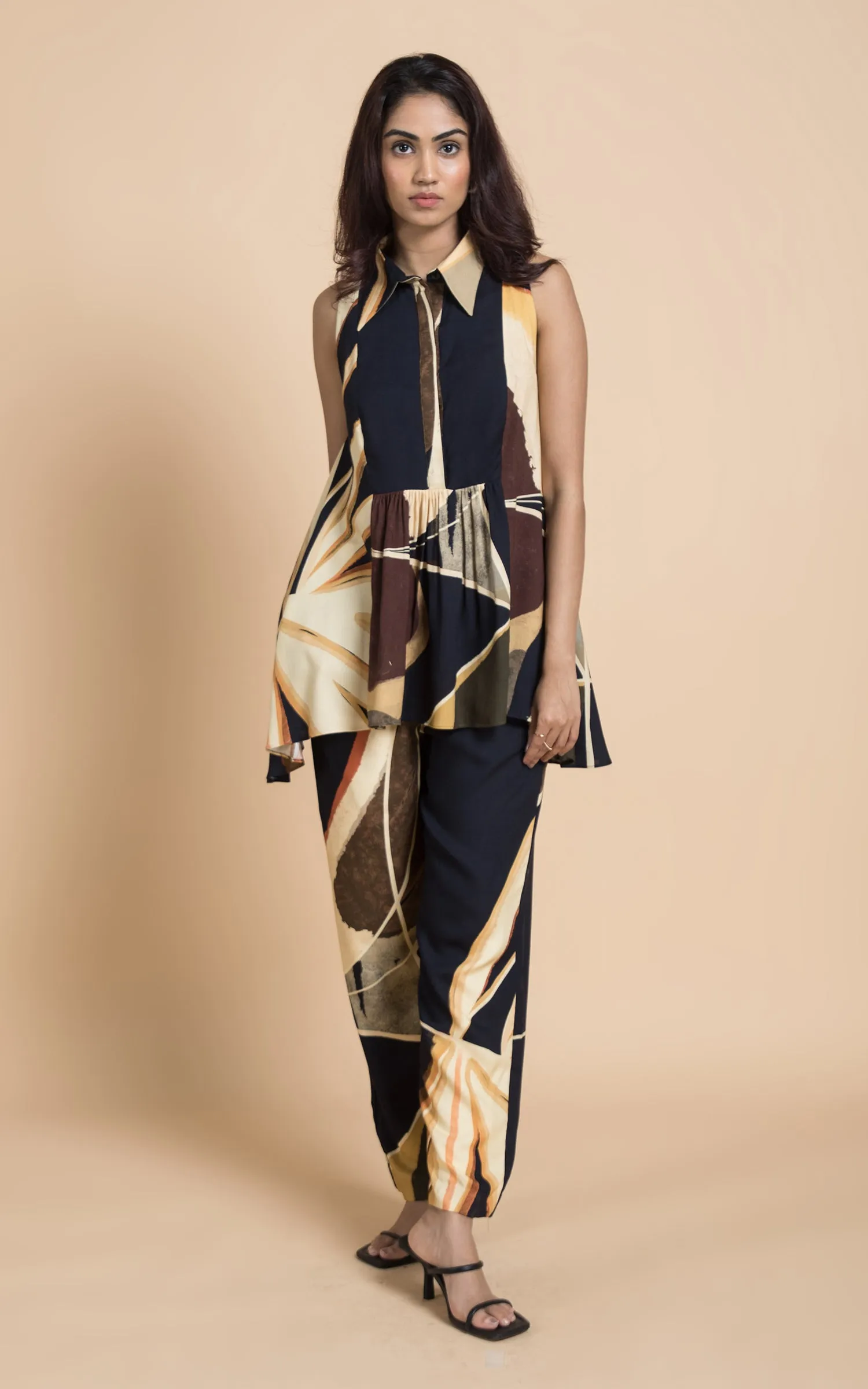 Black & Beige Abstract Printed Co-ord Set