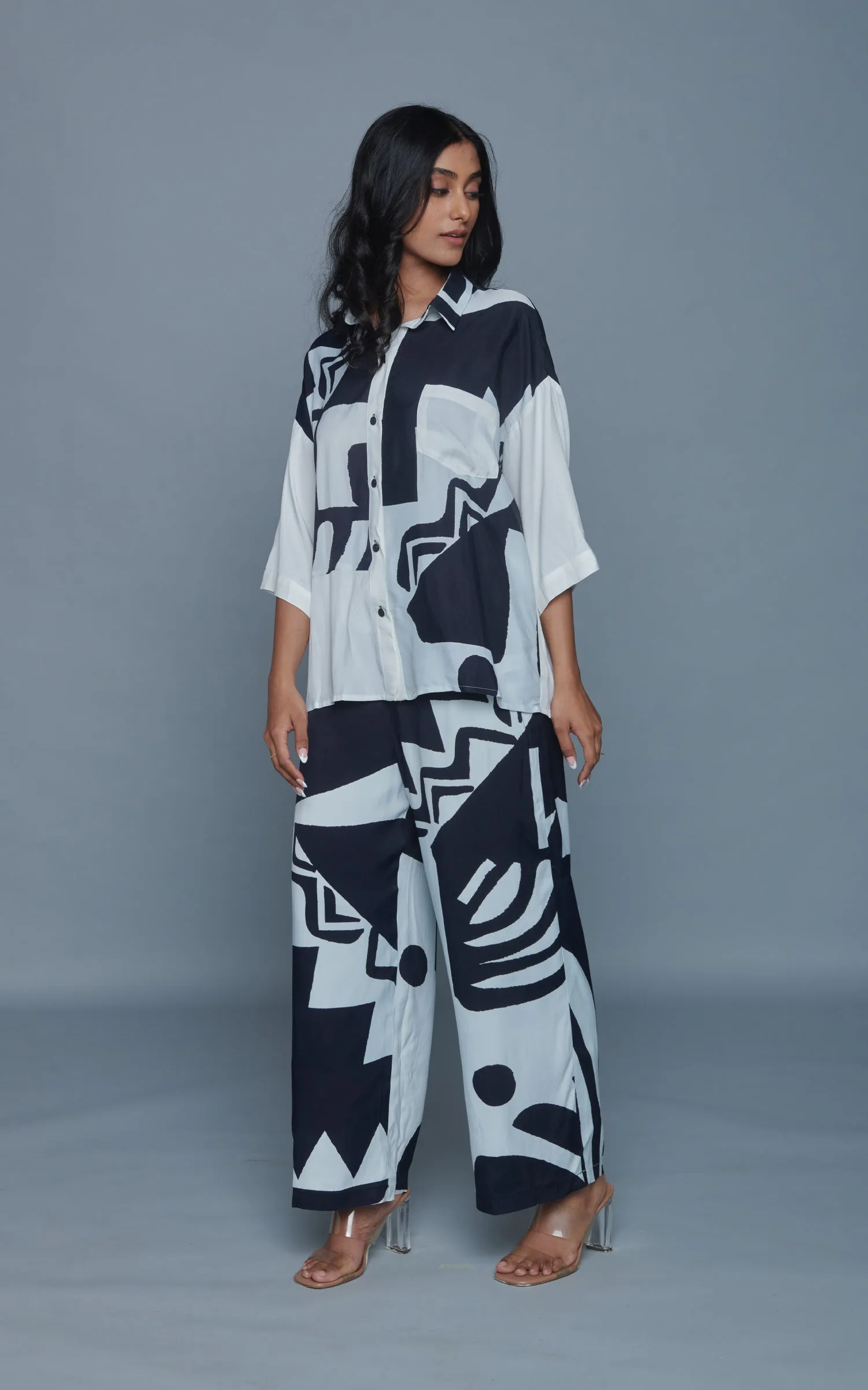 Black and White Abstract Printed Co-ord Set