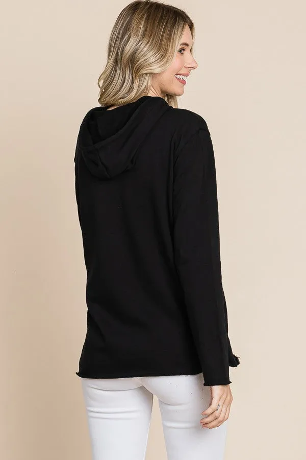 BLACK HOODIE LONG SLEEVE TOP