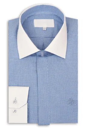 Blue Cutaway Collar Shirt with White Pattern