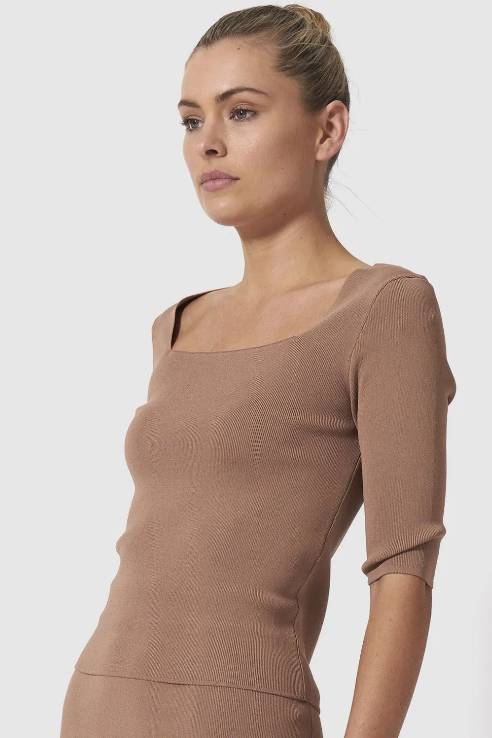 Borderline Sandstone Square Neck Knit Top