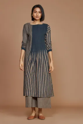 Brown With Charcoal Striped Pleated Co-Ord Set