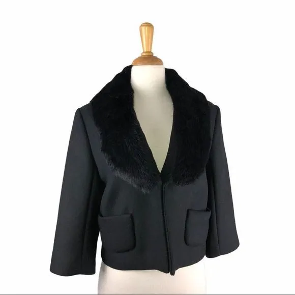 CacharelBlackWool Blend Jacket w Fur Trim