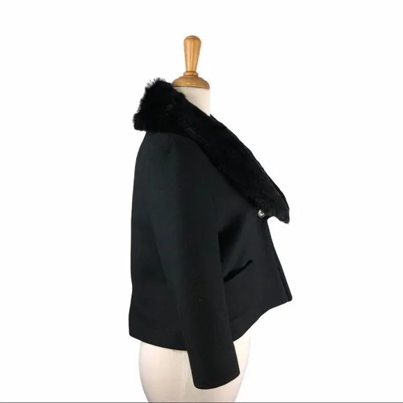 CacharelBlackWool Blend Jacket w Fur Trim