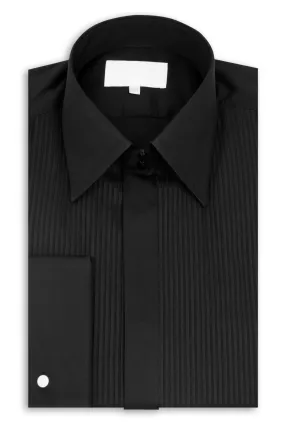 Classic Black Forward Point Collar Striped Dinner Shirt