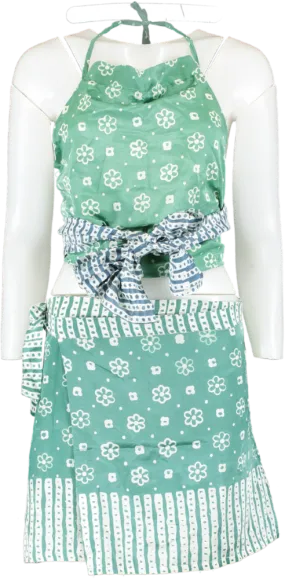 Cloe Cassandro Green Lila Silk-cotton Halter Top And Tilly Mini Skirt Set UK XS