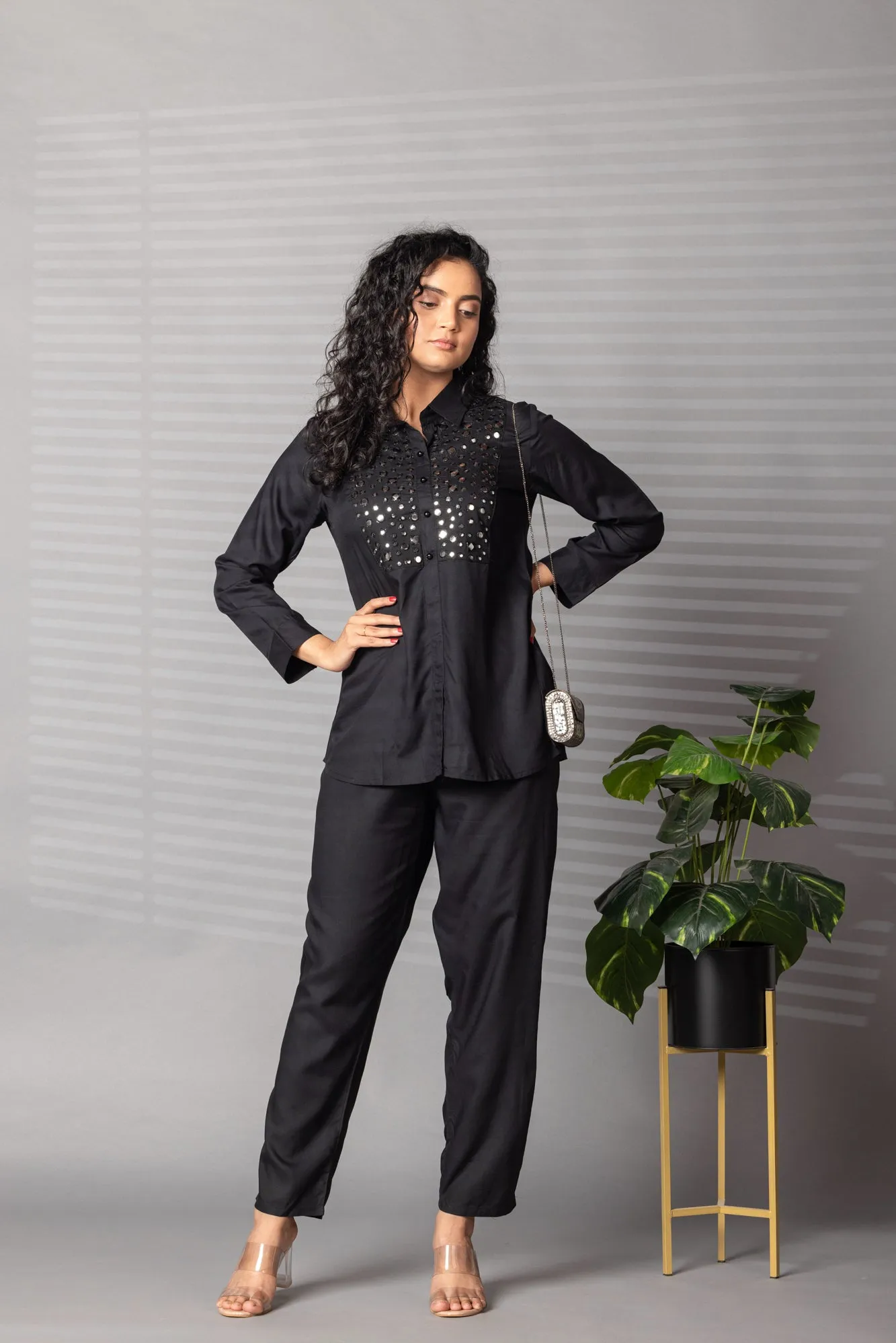 Cotton Casual Co Ord Set (2 Pc) with Mirror and Thread work.