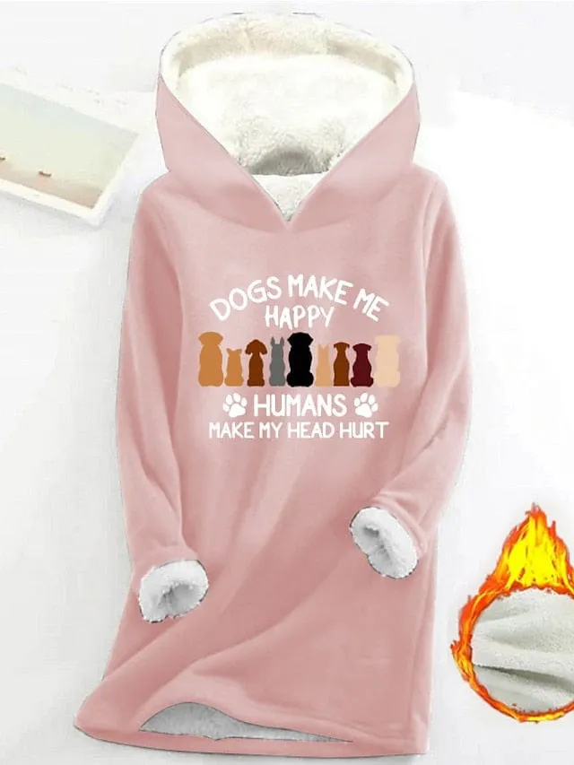 Cozy Sherpa Lined Women's Dog Print Hoodie Sweatshirt