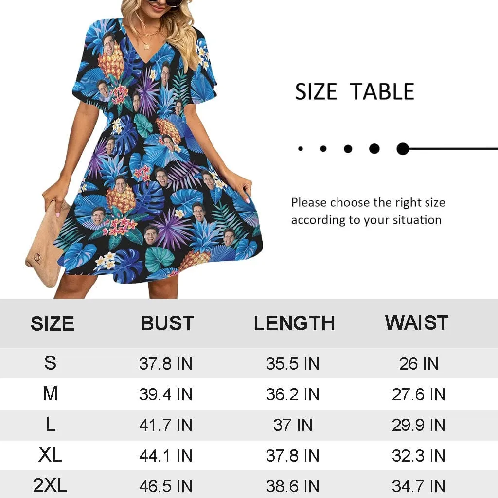 Custom Face Sunflower V-Neck Women's Elastic Waist Casual Dress