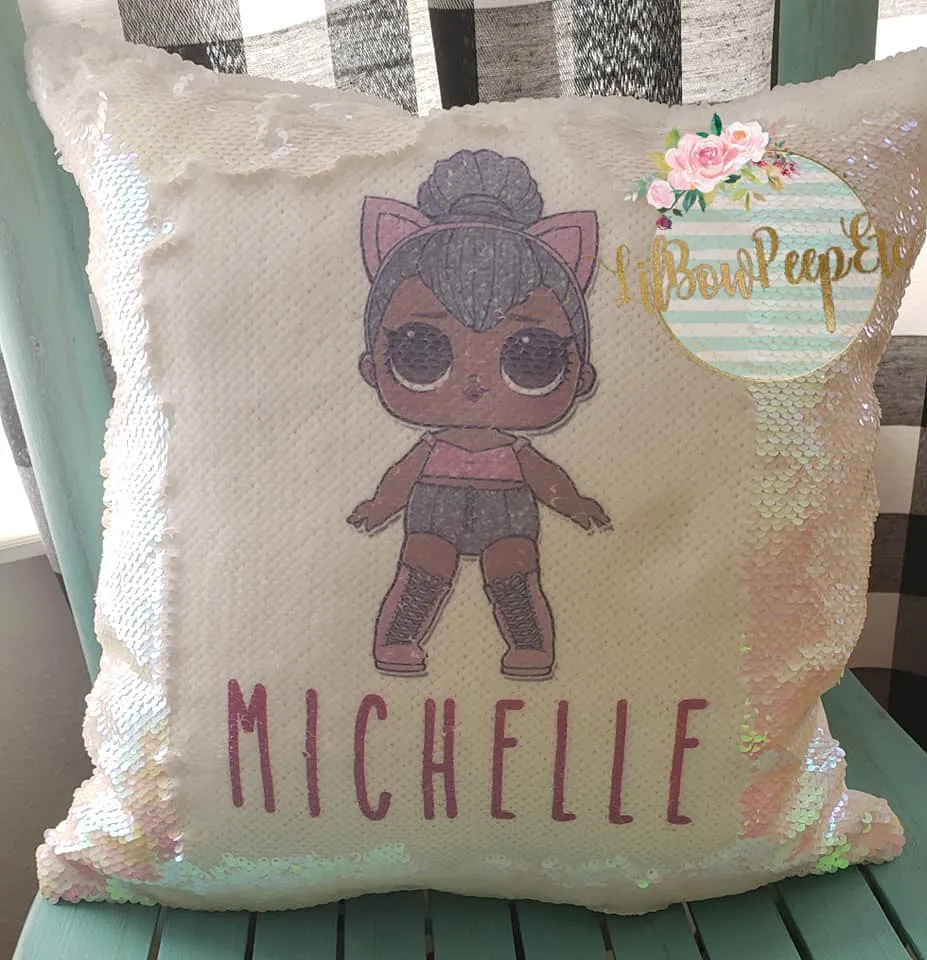 Custom LOL Cat Kitty Flip Sequin Pillow Cover