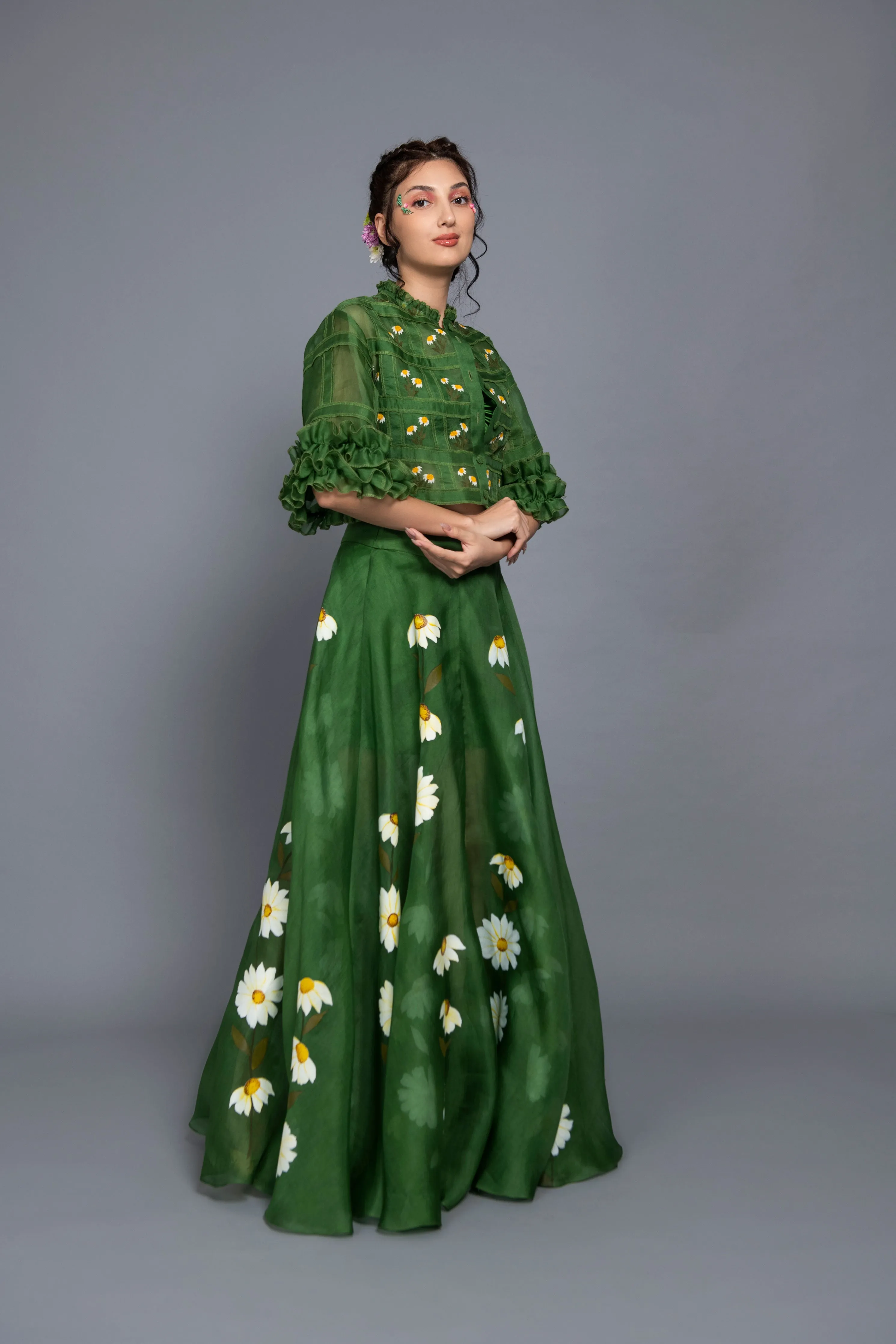 Daisy Green Organza Skirt Set