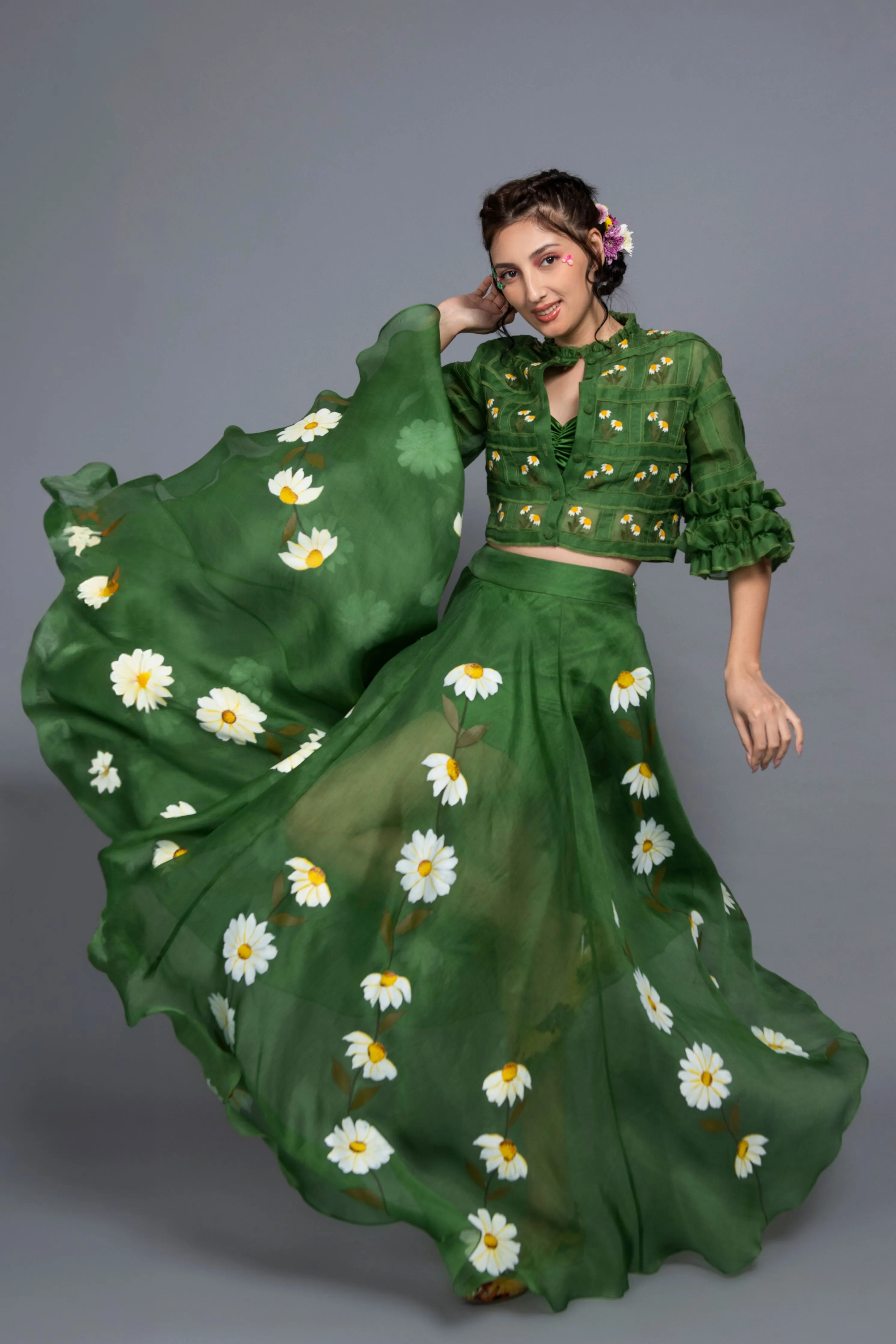 Daisy Green Organza Skirt Set