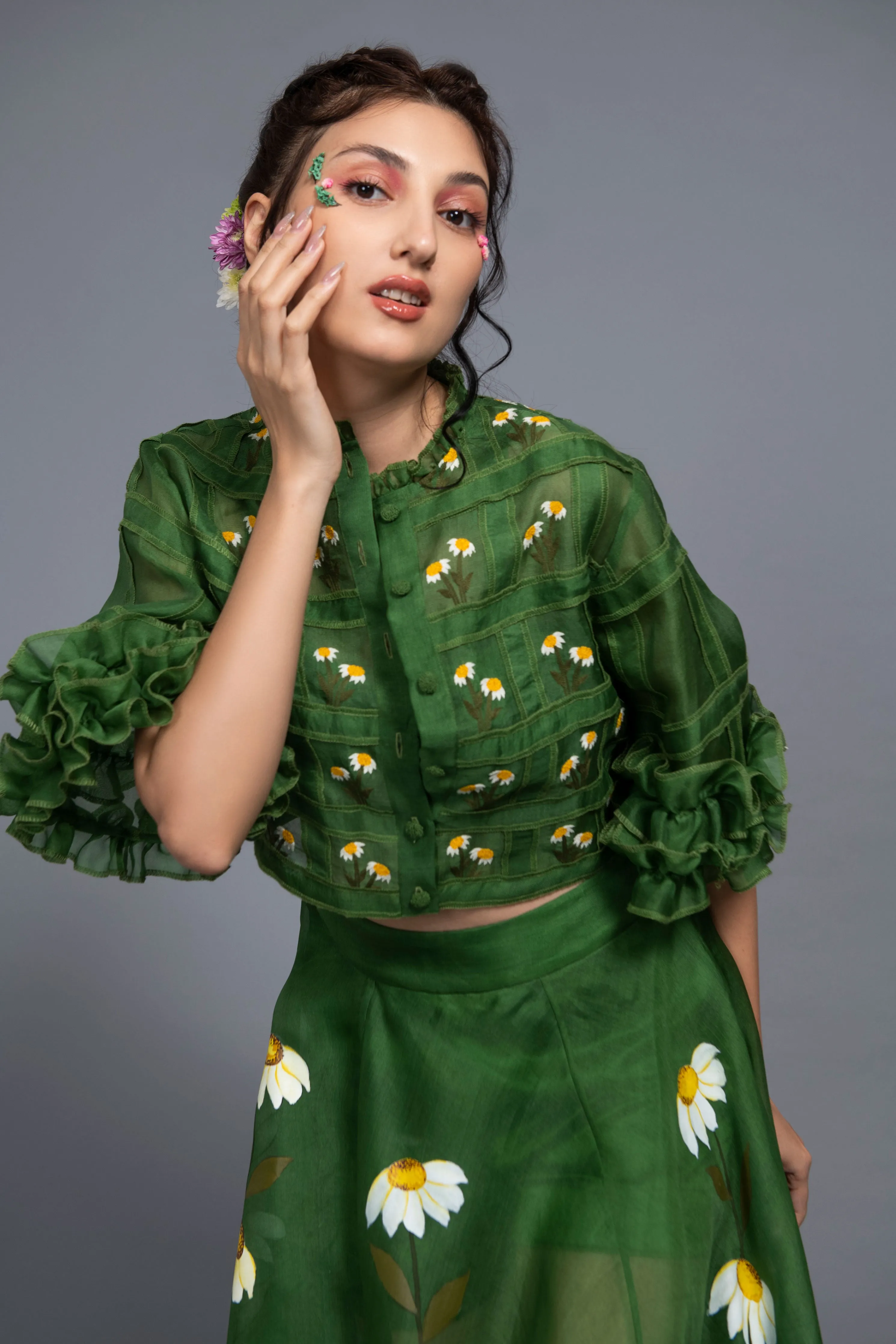 Daisy Green Organza Skirt Set