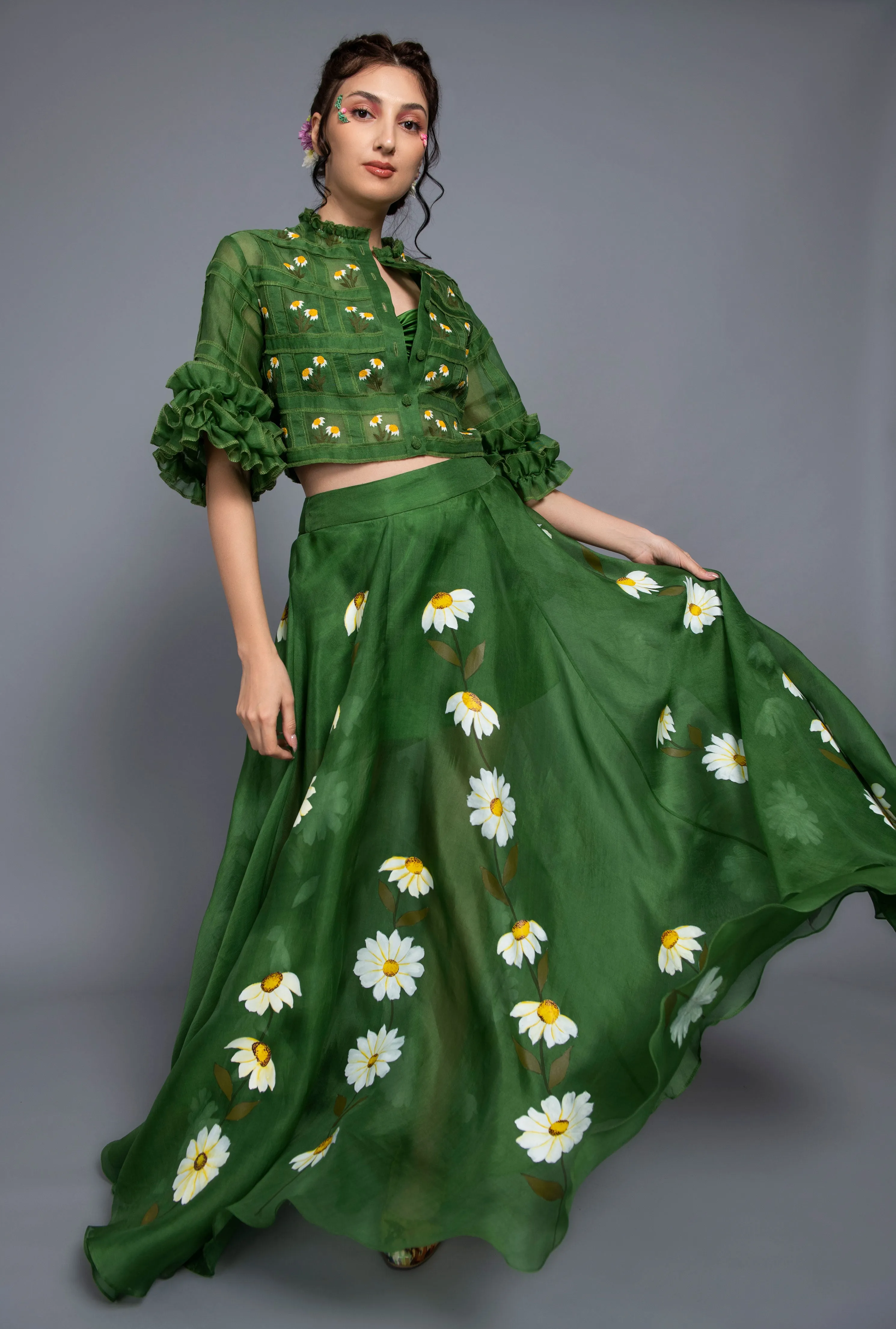 Daisy Green Organza Skirt Set