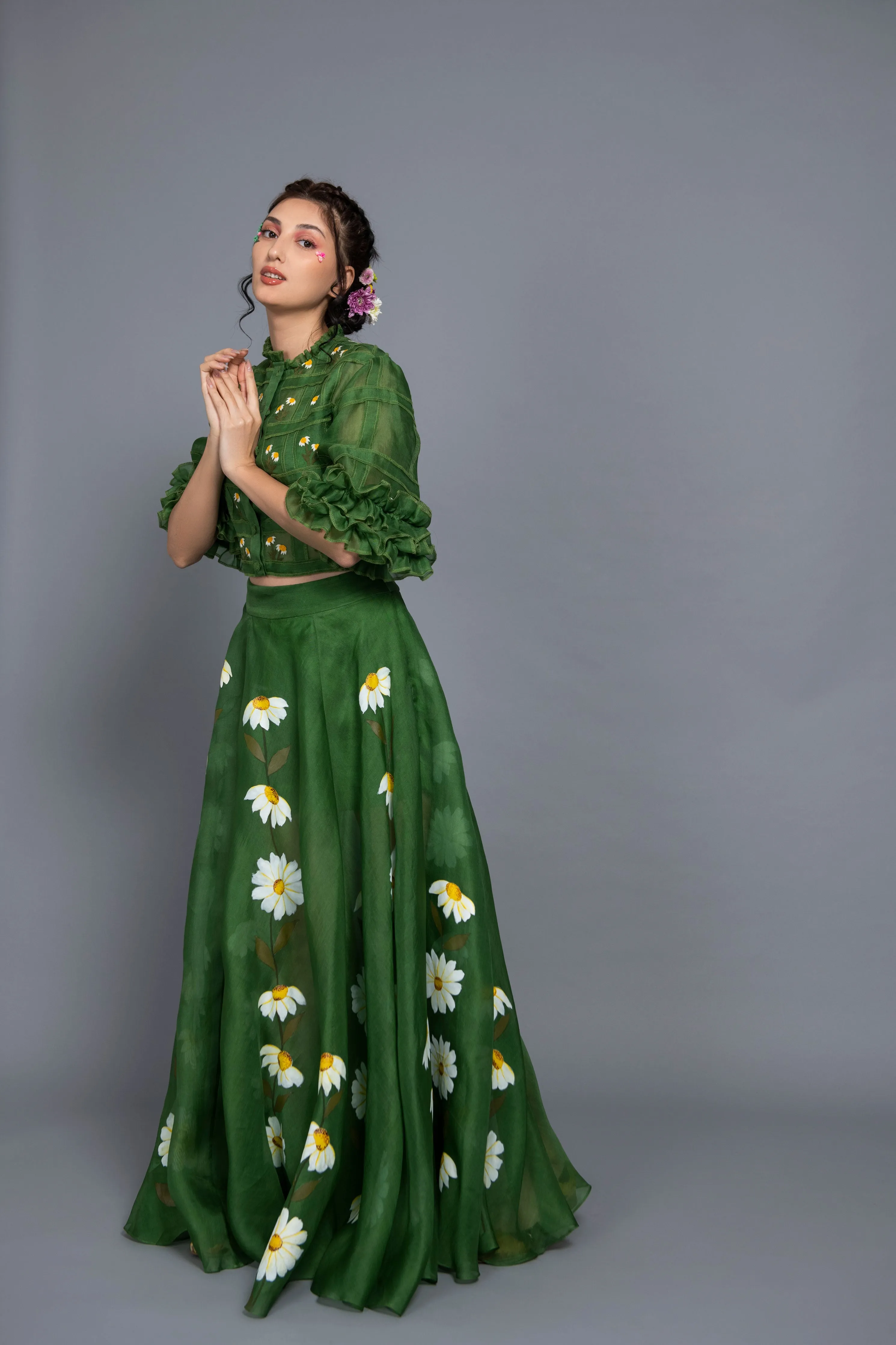 Daisy Green Organza Skirt Set