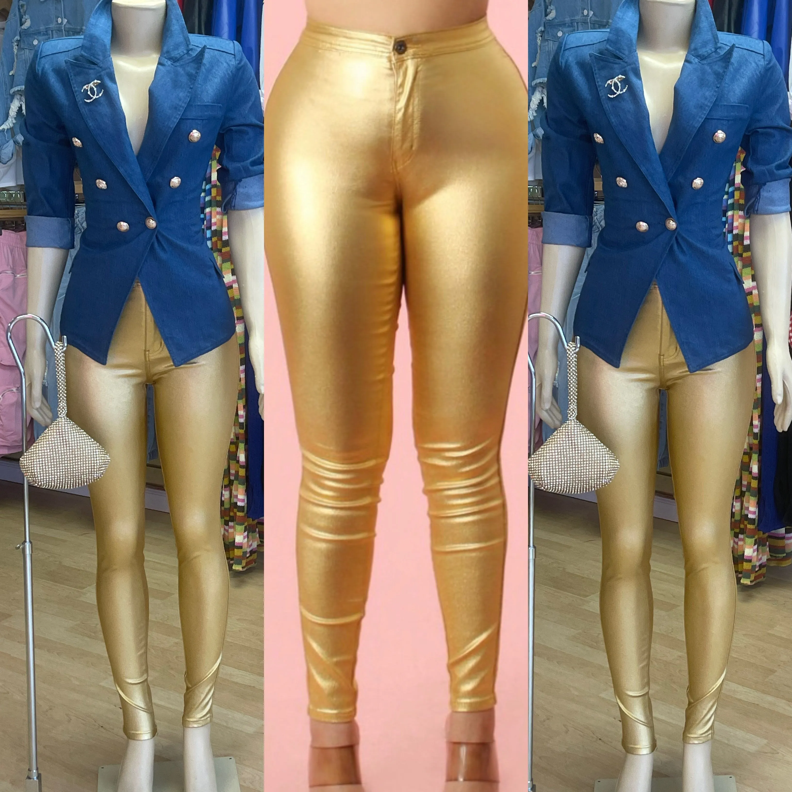 Denim Gold Button Blazer