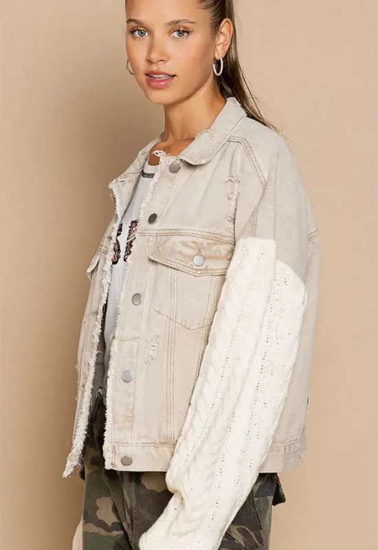 Denim Sweater Jacket - Wheat Ivory