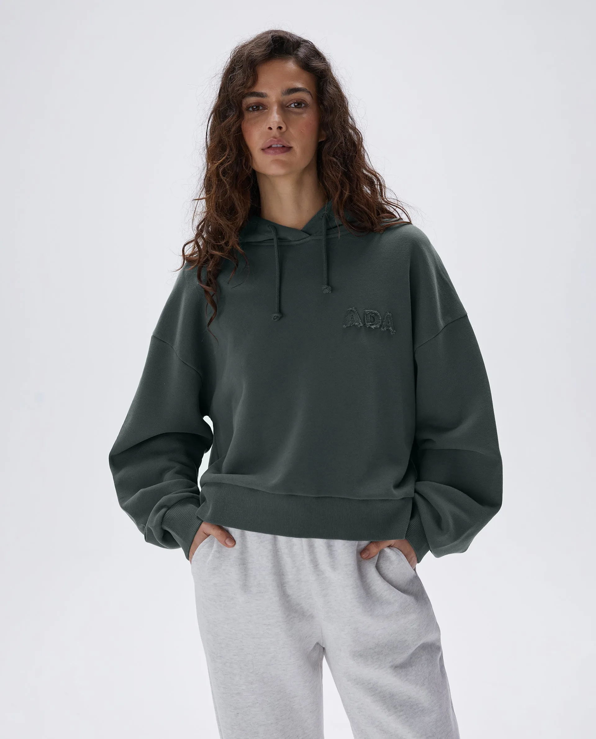 Distressed ADA Boxy Hoodie - Mineral Green