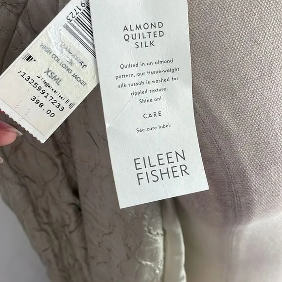 Eileen FisherNWT Cream Textured Silk Long Jacket