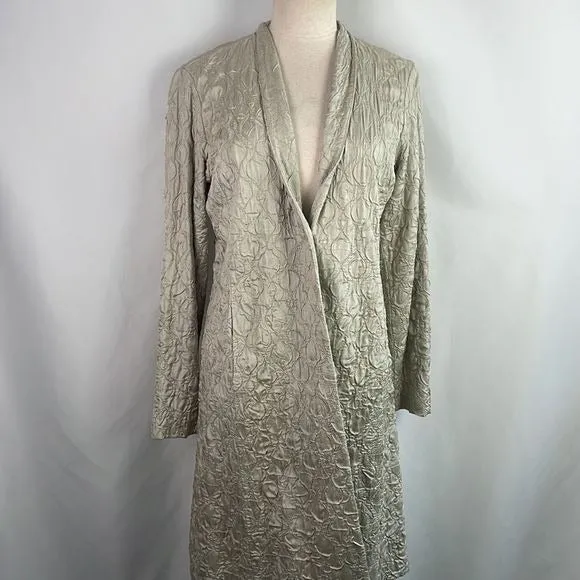 Eileen FisherNWT Cream Textured Silk Long Jacket