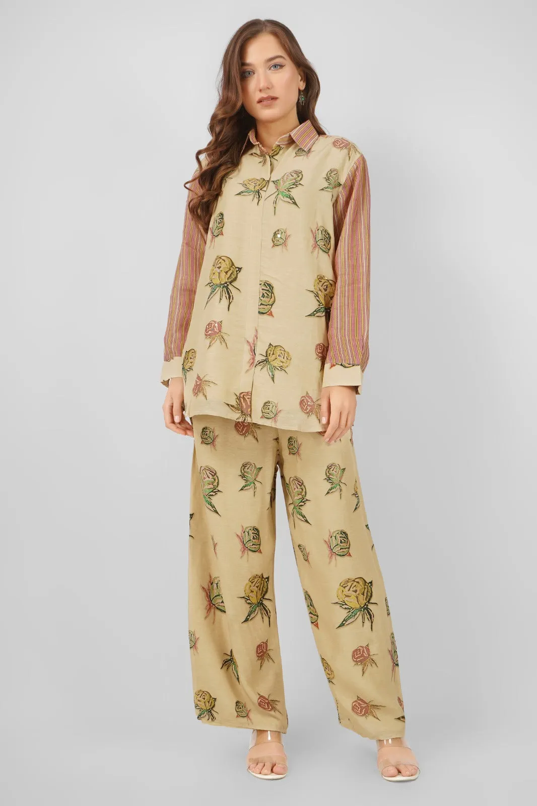 Elegant Linen Floral Co ord Set