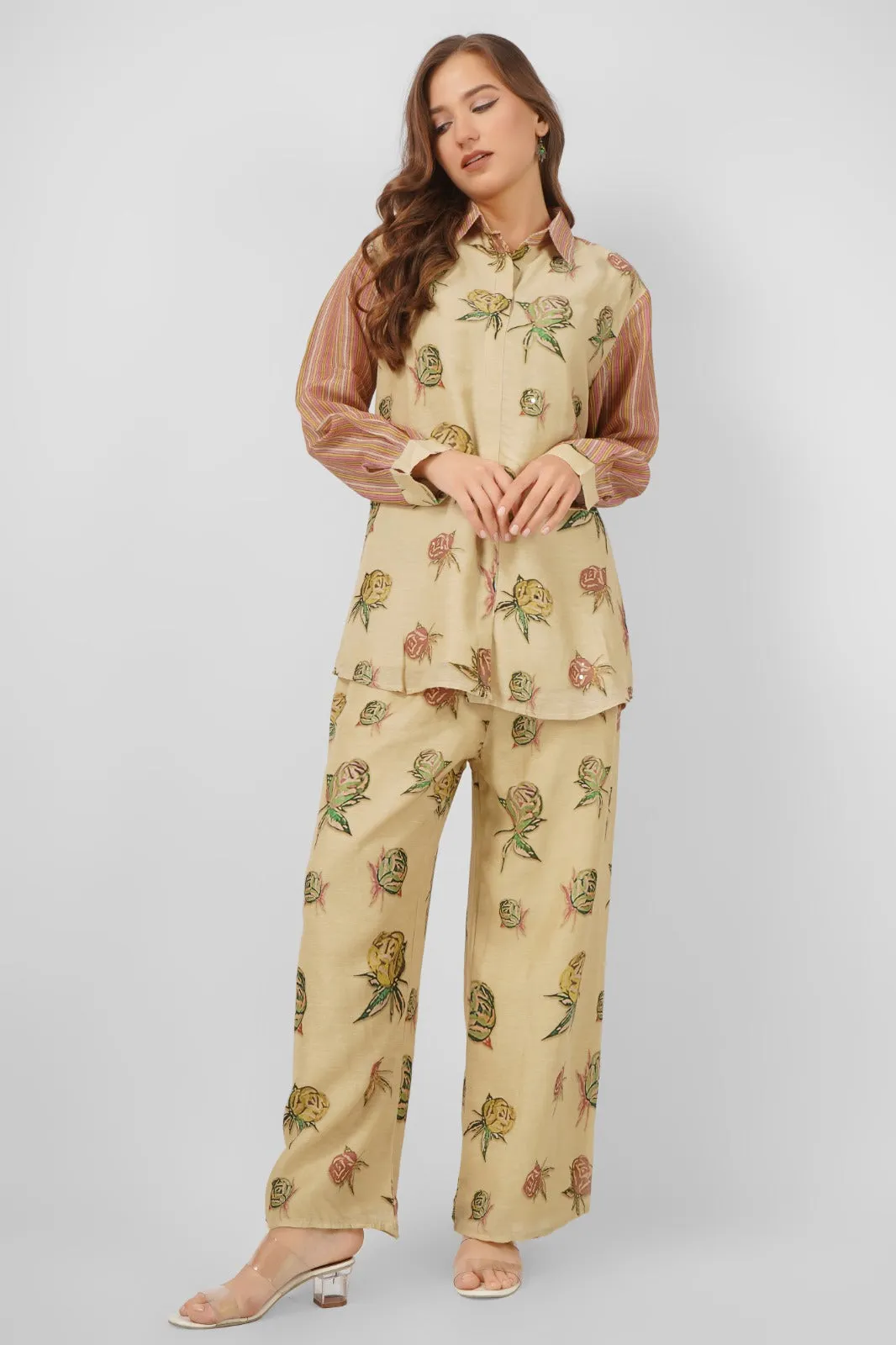 Elegant Linen Floral Co ord Set