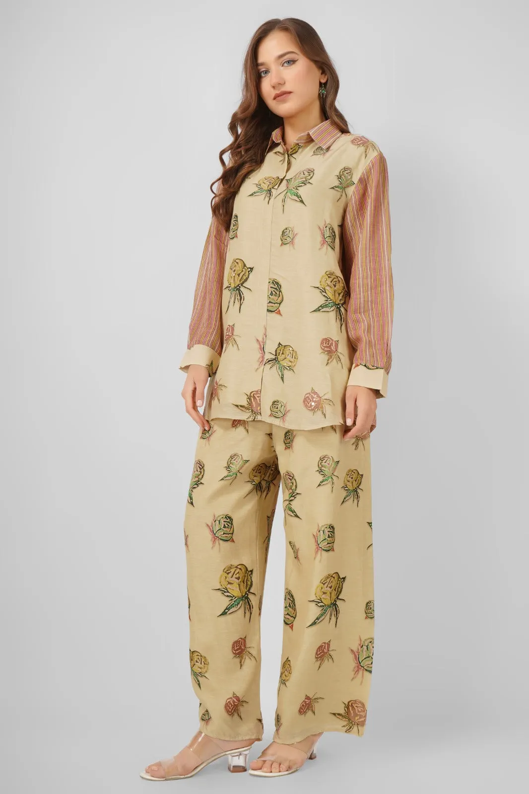 Elegant Linen Floral Co ord Set