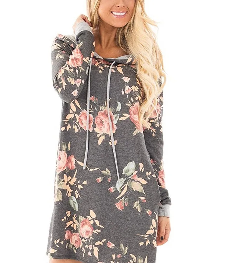 Floral Hoodie Sweatshirt Dress